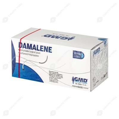 DAMALENE (ПП) монофиламентная нерассасывающаяся нить (1 * 75 см, 2-0) с иглой 26 мм, 3/8, обратно-режущая, 12 шт