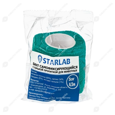 Бандаж самофиксирующийся STARLAB 5 см * 4,5 м с горькой пропиткой, мятный