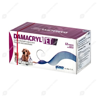 DAMACRYL (ПГА) плетеная рассасывающаяся нить (1 * 75 см, 4-0) с иглой 16 мм, 1/2, колющая, 12 шт