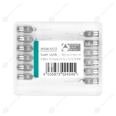 Игла 0.8 * 15 Luer, 12 шт, HSW-ECO