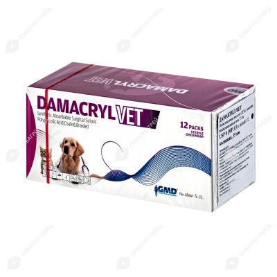 DAMACRYL (ПГА) плетеная рассасывающаяся нить (1 * 75 см, 0) с иглой 35 мм, 1/2, колющая, 12 шт