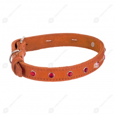 Ошейник кожаный (СТРАЗЫ) 26 - 35 см, 1,5 см, ЗООНИК