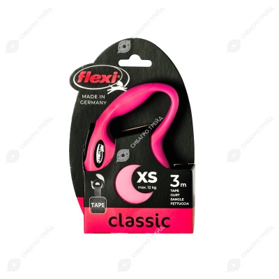 Рулетка CLASSIC XS (3 м, 12 кг) ремень, розовый, FLEXI