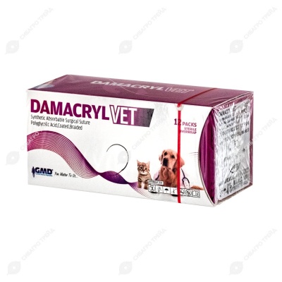 DAMACRYL (ПГА) плетеная рассасывающаяся нить (1 * 75 см, 2-0) с иглой 26 мм, 3/8, обратно-режущая, 12 шт