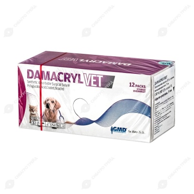 DAMACRYL (ПГА) плетеная рассасывающаяся нить (1 * 75 см, 0) с иглой 35 мм, 3/8, обратно-режущая, 12 шт