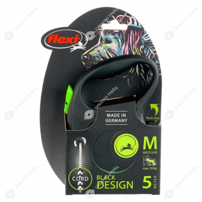 Рулетка BLACK DESIGN M (5 м, 20 кг) трос, зелёный, FLEXI